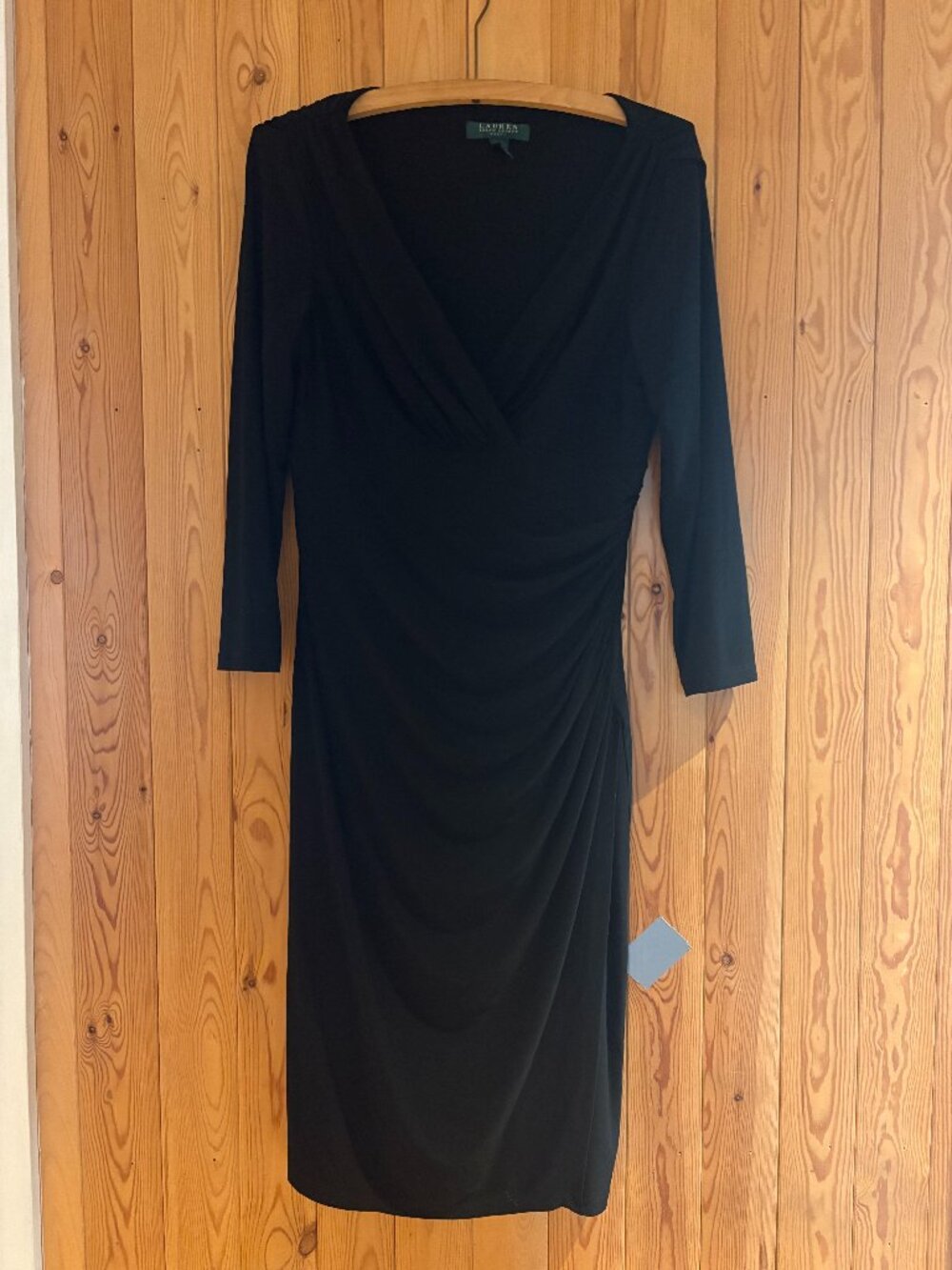Ralph Lauren Black V Neck Three Quarter Sleeve Midi Office Dress